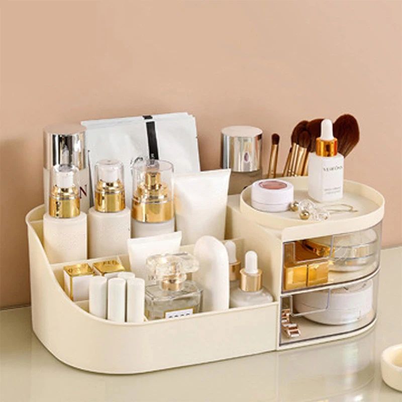 Beauty Makeup Desk - Große Kosmetik-Aufbewahrungsbox mit transparenter Schublade -