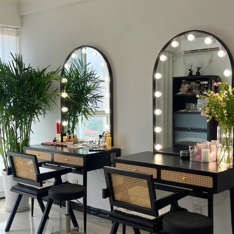 Beauty Makeup Bridal - Rattan-Schminktisch im chinesischen Stil mit Lampe,