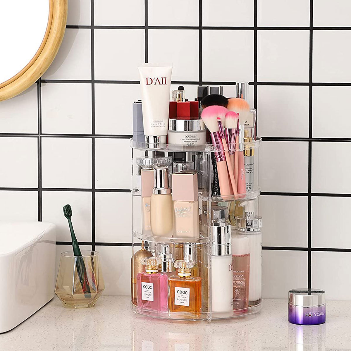 Beauty Makeup Desk - 360-Grad drehbares Kosmetik-Aufbewahrungsregal (mit verstellbaren Fächern)