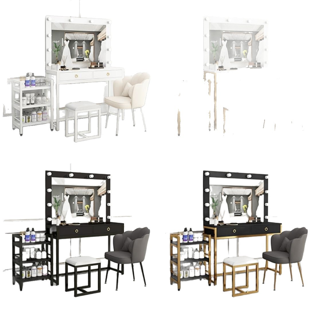 Beauty Makeup School - Studio-Kommode mit integriertem Lampenspiegel, Schminktisch für
