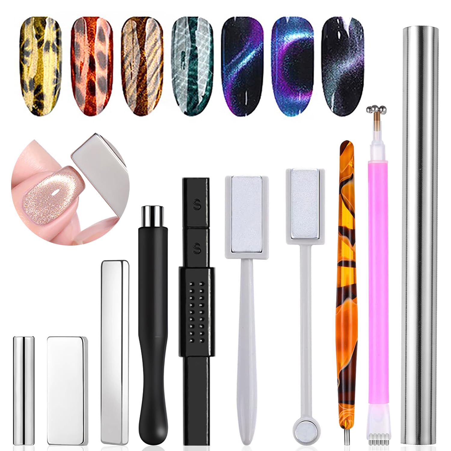 Contour Palette Stick - 10-teiliges Katzenauge-Magnet-Set für Nagelkunst, 3D-Effekt Magnetstab,