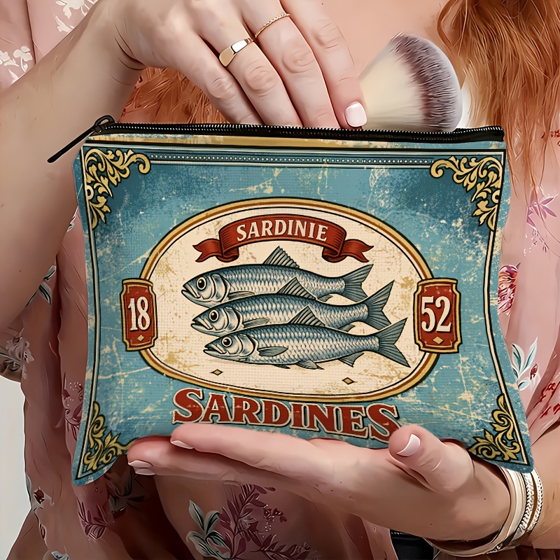 Beauty Works Makeup - Retro-Sardinen-Print Kosmetiktasche Perfekt für Tägliche Ausflüge,