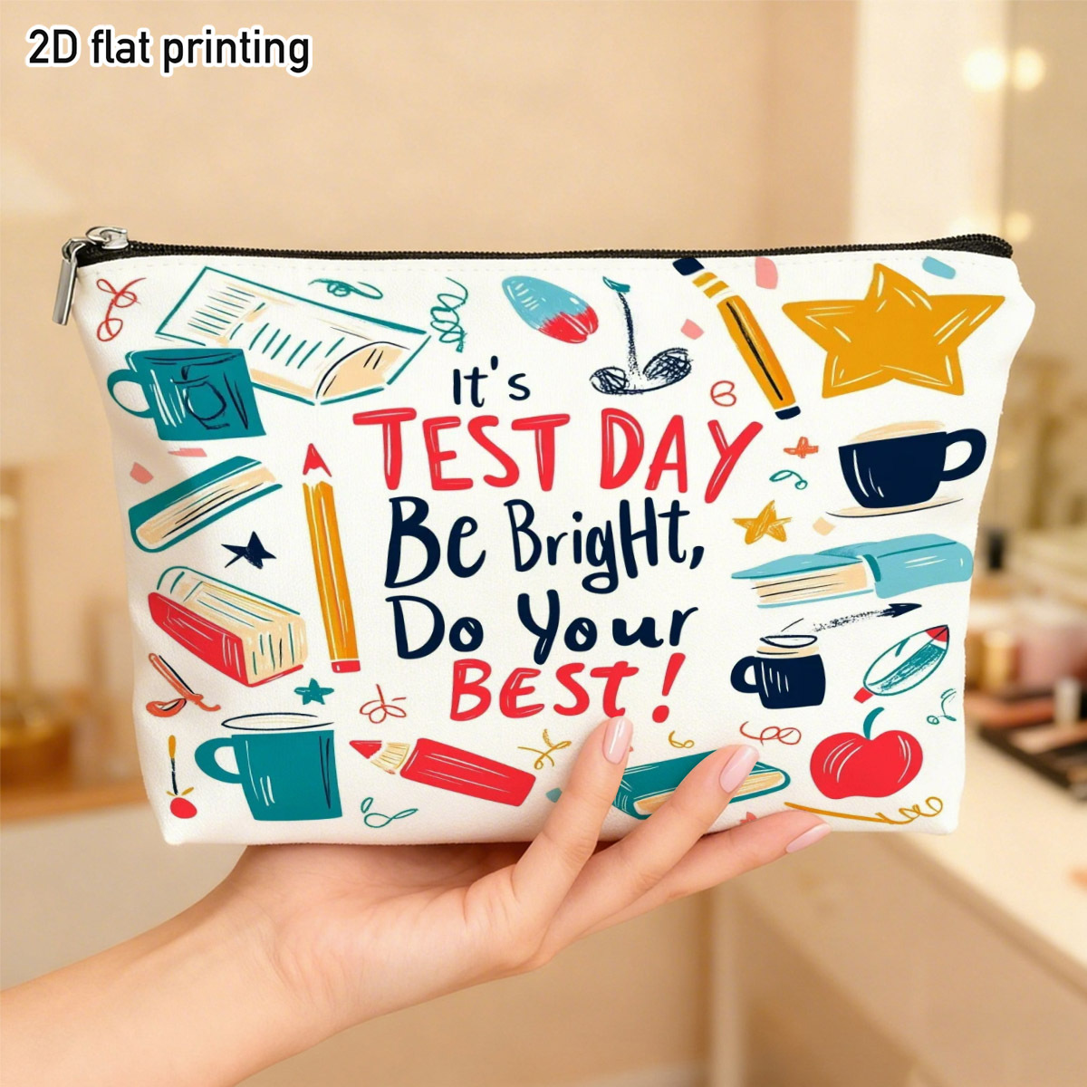 Beauty Makeup School - Test Day Grafische Make-up-Tasche, lebhaftes Motiv