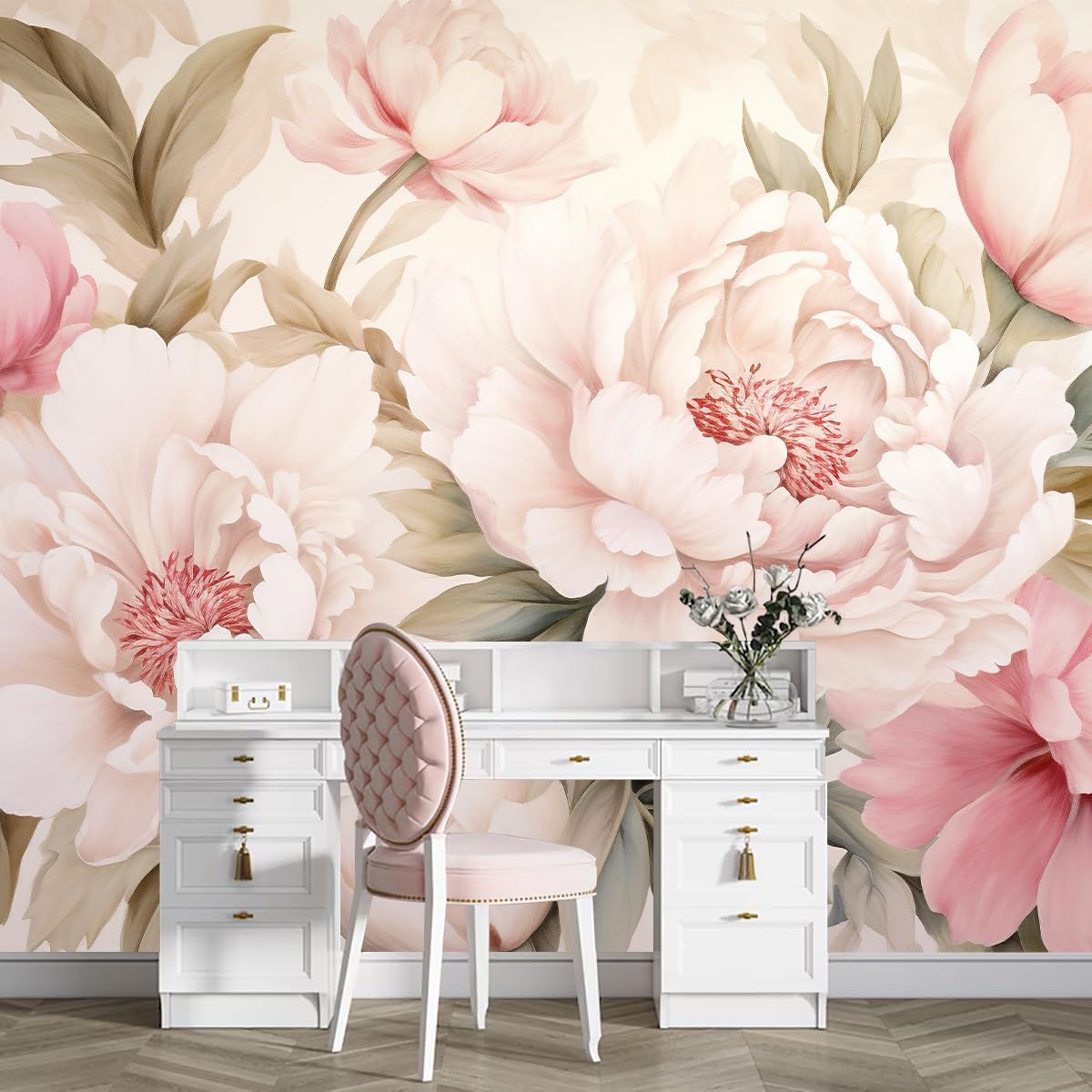 Elegante Pfingstrosen-Blumen-W – Beauty Makeup Desk Bewertung und Preis